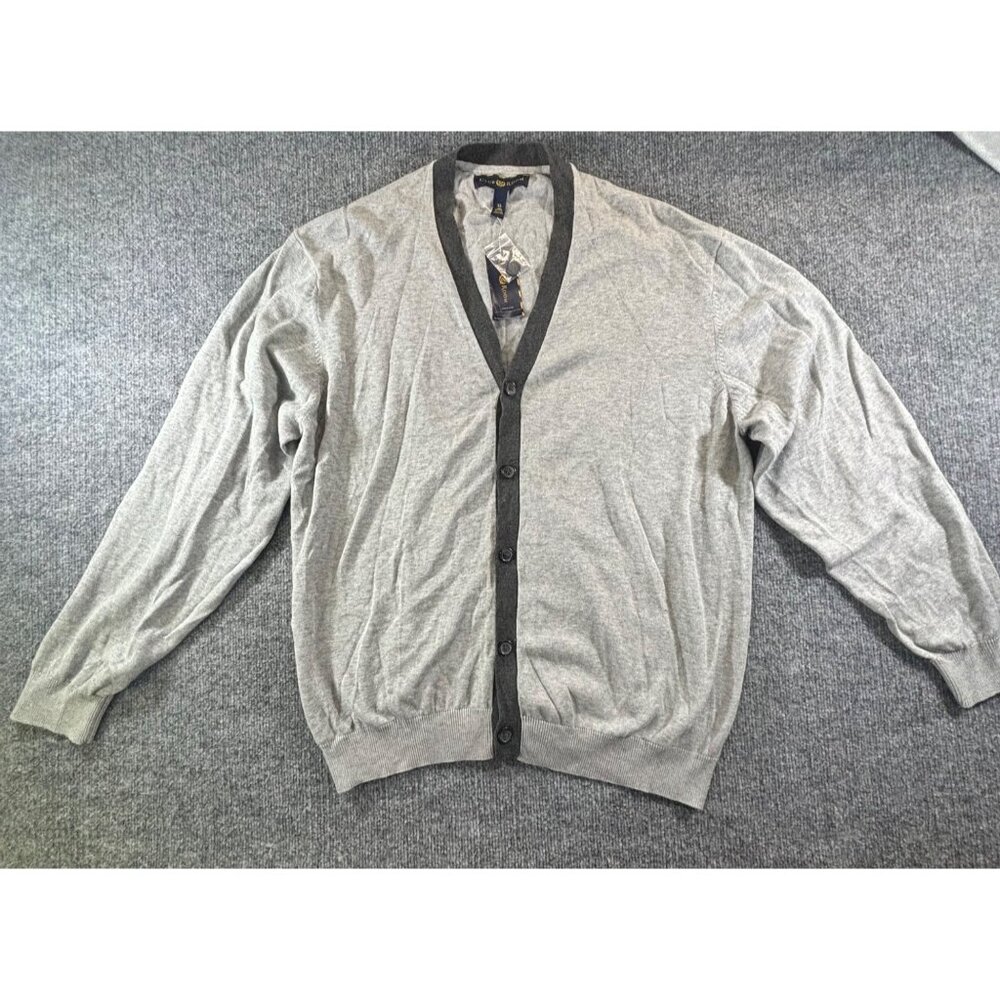 Club Room sweater Mens XL Grey Cardigan Sweater  Cotton Blend V-Neck Long Sleeve
